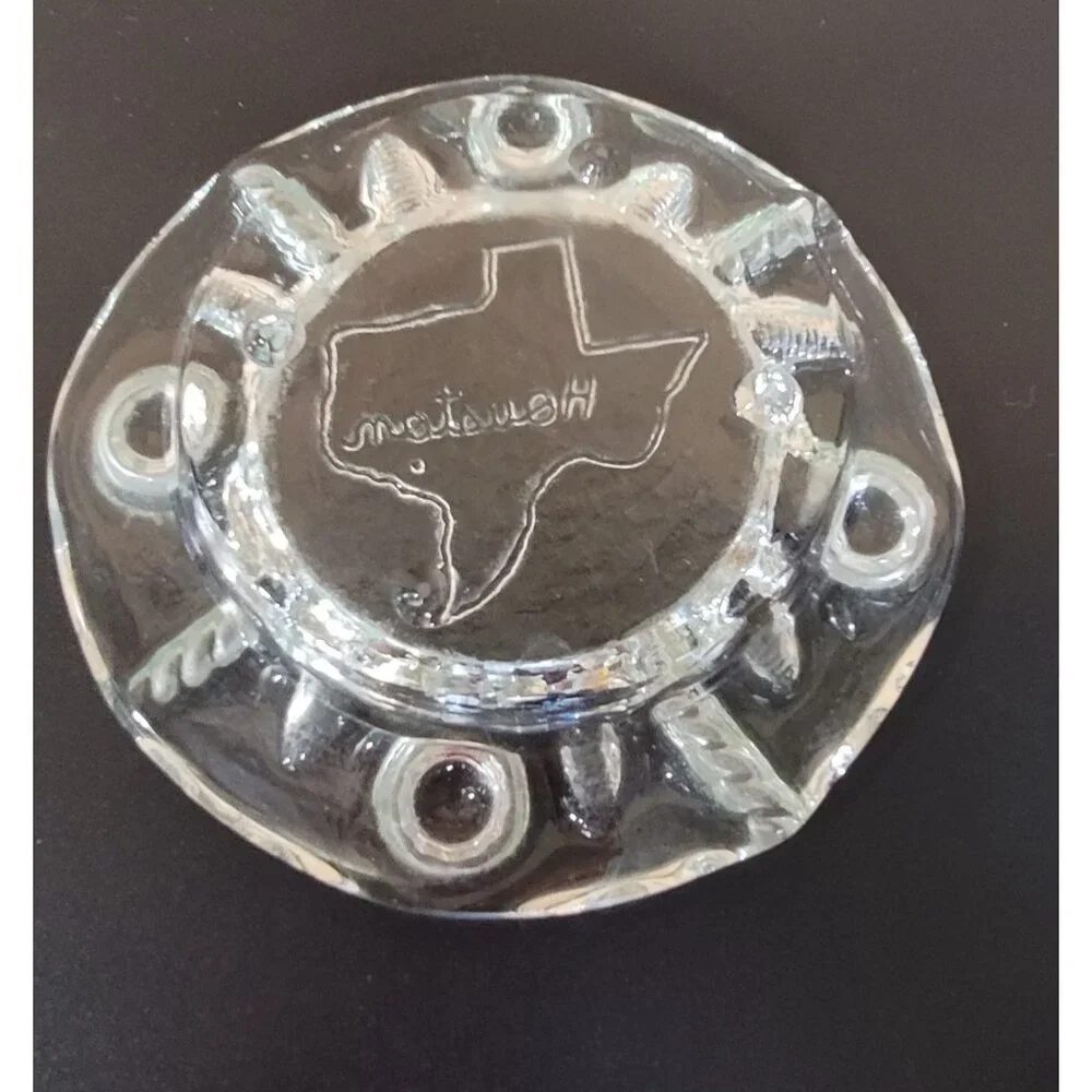 Vintage Houston Texas Heavy Glass‎ Ashtray Embossed Map Design